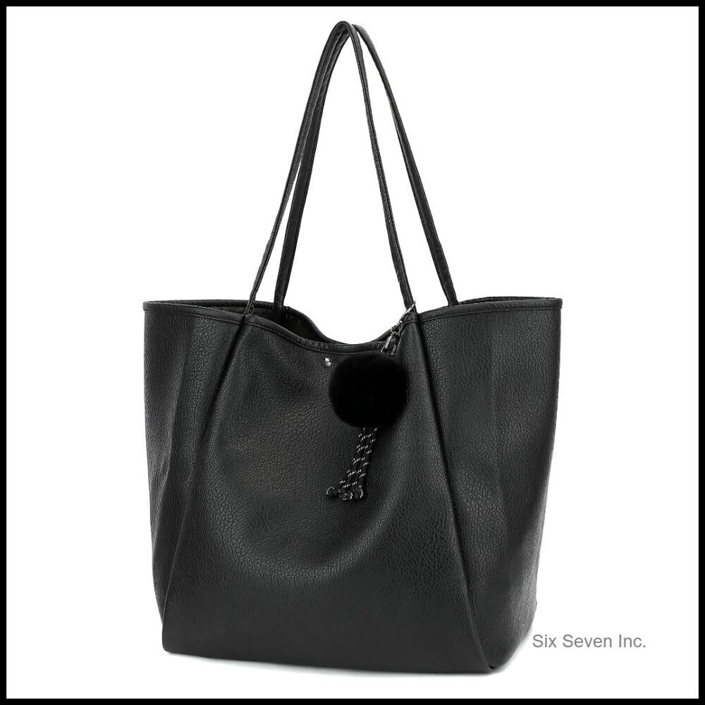 Vegan Leather Tote Bag Large Capacity Shoulder Bag Minimalist Travel Purse